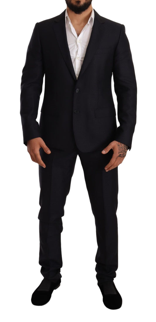 Dolce & Gabbana Men's Blue Pattern MARTINI SLIM FIT 2 Piece Suit - Designed by Dolce & Gabbana Available to Buy at a Discounted Price on Moon Behind The Hill Online Designer Discount Store