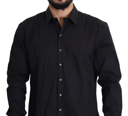 Black Cotton Stretch Dress SICILIA Shirt - Designed by Dolce & Gabbana Available to Buy at a Discounted Price on Moon Behind The Hill Online Designer Discount Store