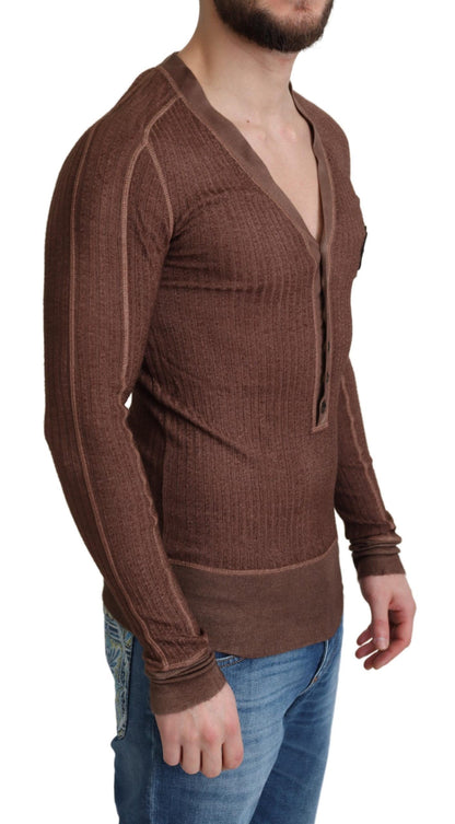 Brown Logo Button Cardigan V-neck Sweater - Designed by Dolce & Gabbana Available to Buy at a Discounted Price on Moon Behind The Hill Online Designer Discount Store