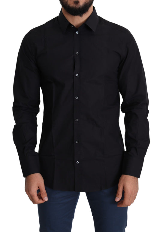 Black Cotton Men Formal GOLD Dress Shirt - Designed by Dolce & Gabbana Available to Buy at a Discounted Price on Moon Behind The Hill Online Designer Discount Store