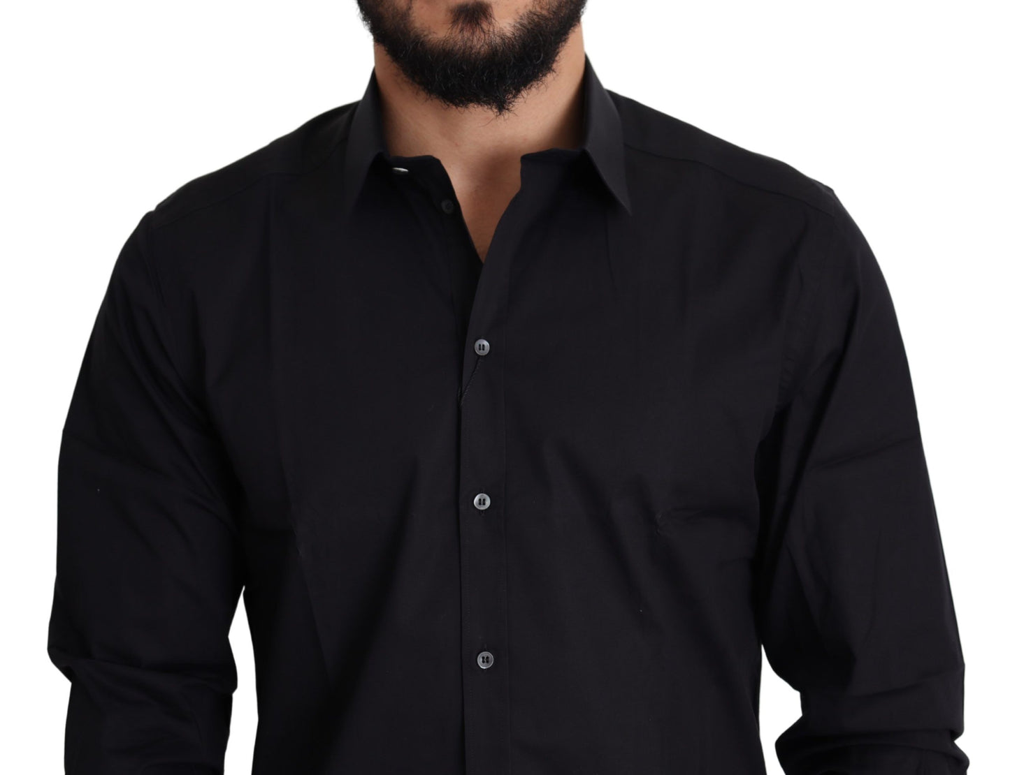 Black Cotton Stretch Formal GOLD Dress Shirt - Designed by Dolce & Gabbana Available to Buy at a Discounted Price on Moon Behind The Hill Online Designer Discount Store