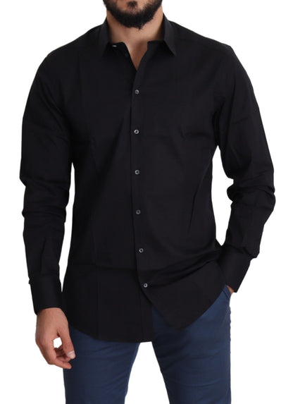 Black Cotton Stretch Formal GOLD Dress Shirt - Designed by Dolce & Gabbana Available to Buy at a Discounted Price on Moon Behind The Hill Online Designer Discount Store