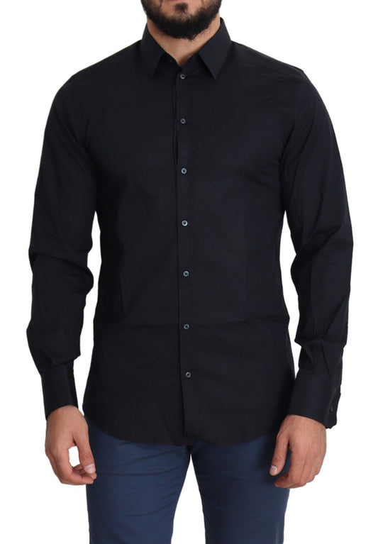 Black Cotton Formal GOLD Dress Shirt - Designed by Dolce & Gabbana Available to Buy at a Discounted Price on Moon Behind The Hill Online Designer Discount Store