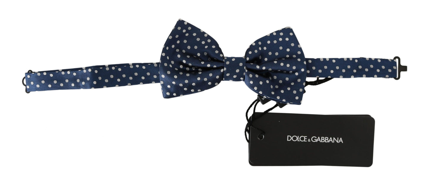 Blue Polka Dots Silk Adjustable Neck Butterfly Mens Bow Tie - Designed by Dolce & Gabbana Available to Buy at a Discounted Price on Moon Behind The Hill Online Designer Discount Store