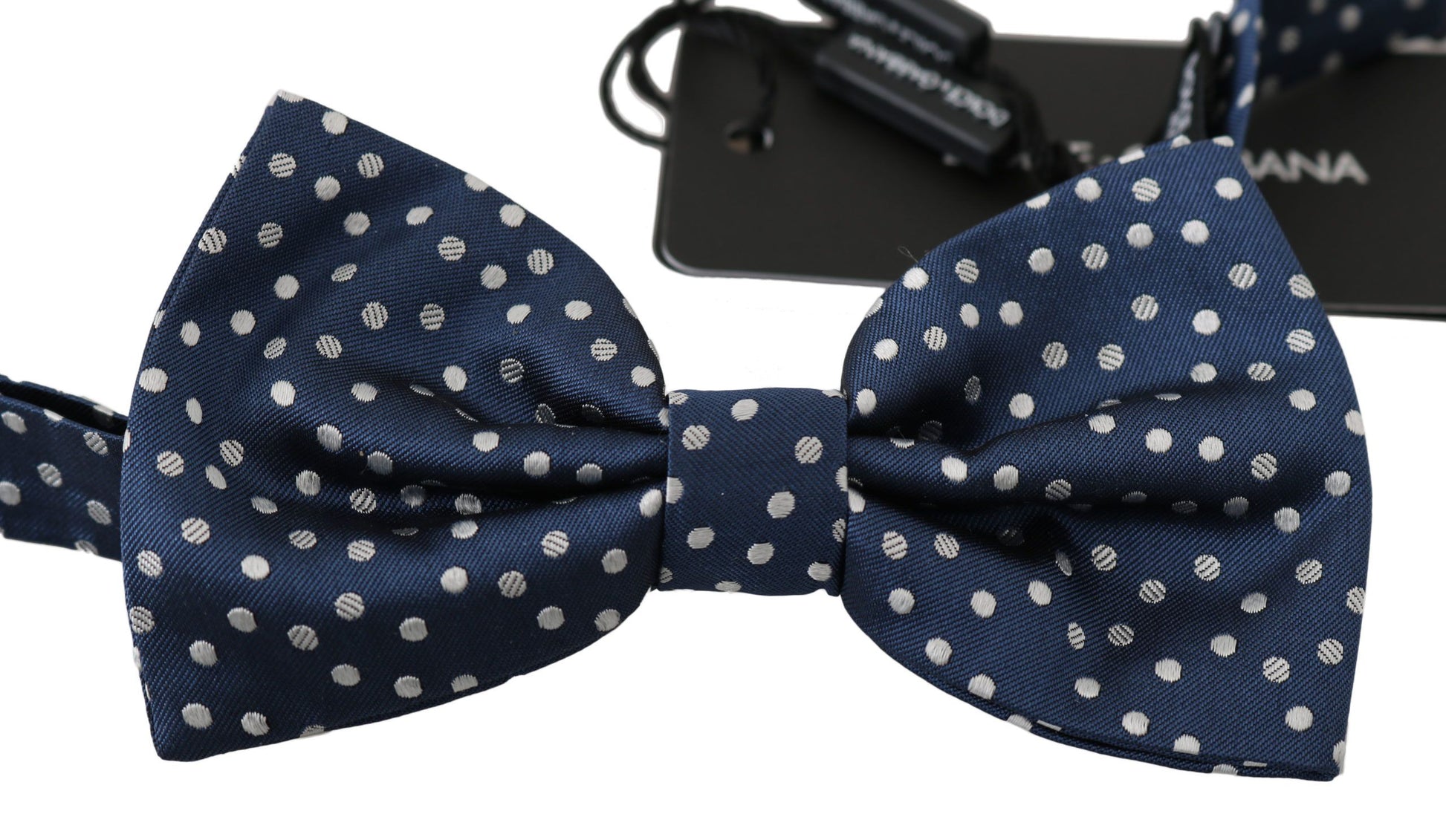 Blue Polka Dots Silk Adjustable Neck Butterfly Mens Bow Tie - Designed by Dolce & Gabbana Available to Buy at a Discounted Price on Moon Behind The Hill Online Designer Discount Store