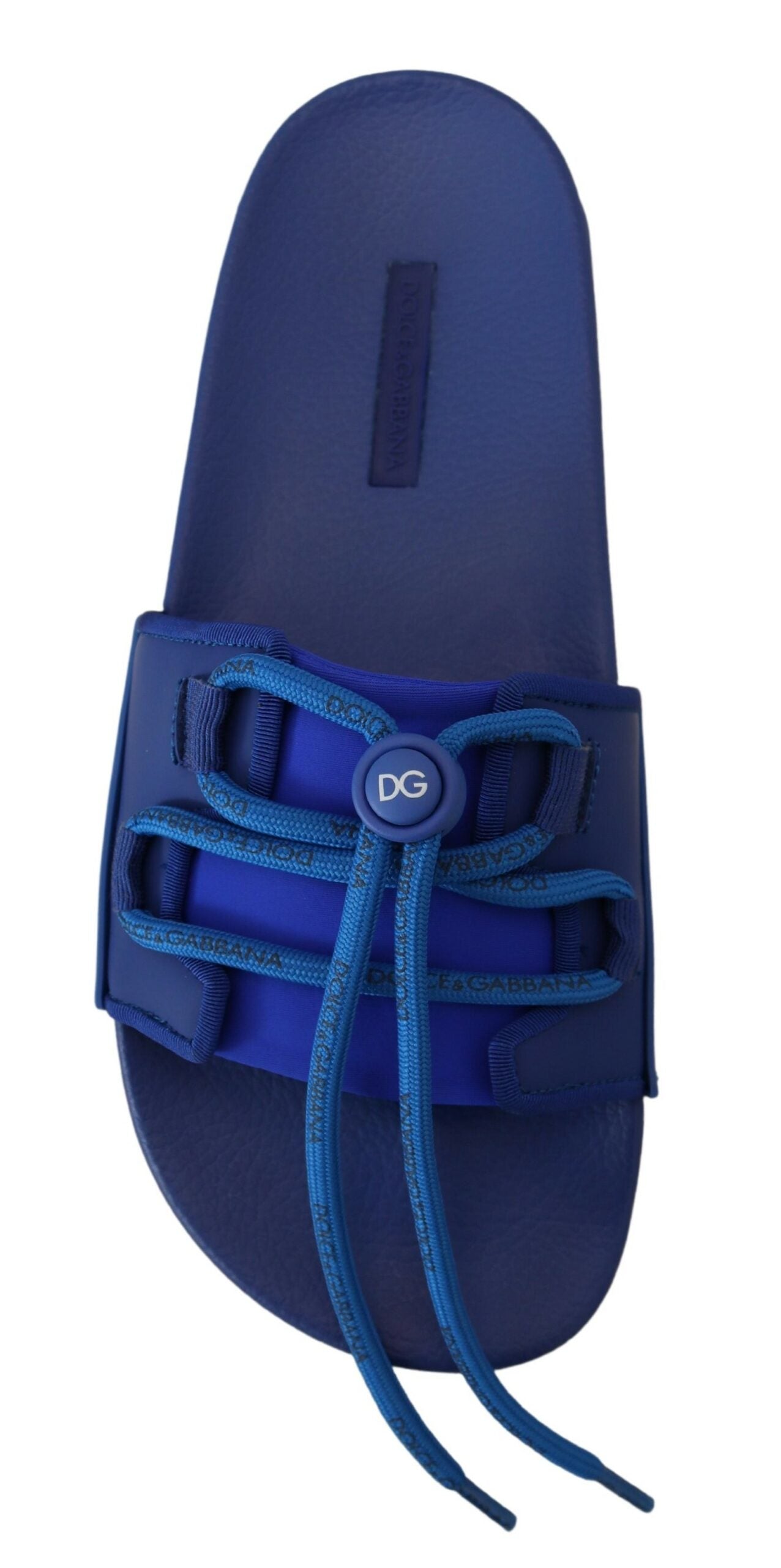 Dolce & Gabbana Men's Blue Stretch Rubber Sandals Slides Slip On Shoes - Designed by Dolce & Gabbana Available to Buy at a Discounted Price on Moon Behind The Hill Online Designer Discount St