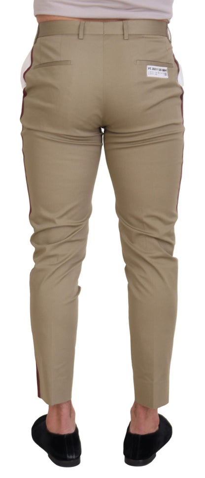 Dolce & Gabbana Men's White Brown Slim Fit Chino Pants - Designed by Dolce & Gabbana Available to Buy at a Discounted Price on Moon Behind The Hill Online Designer Discount Store