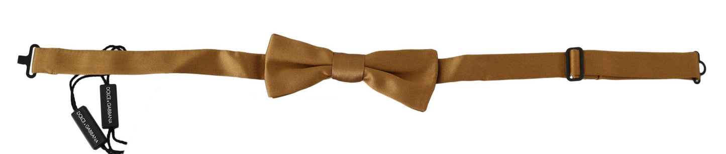 Gold 100% Silk Adjustable Neck Papillon Men Bow Tie - Designed by Dolce & Gabbana Available to Buy at a Discounted Price on Moon Behind The Hill Online Designer Discount Store
