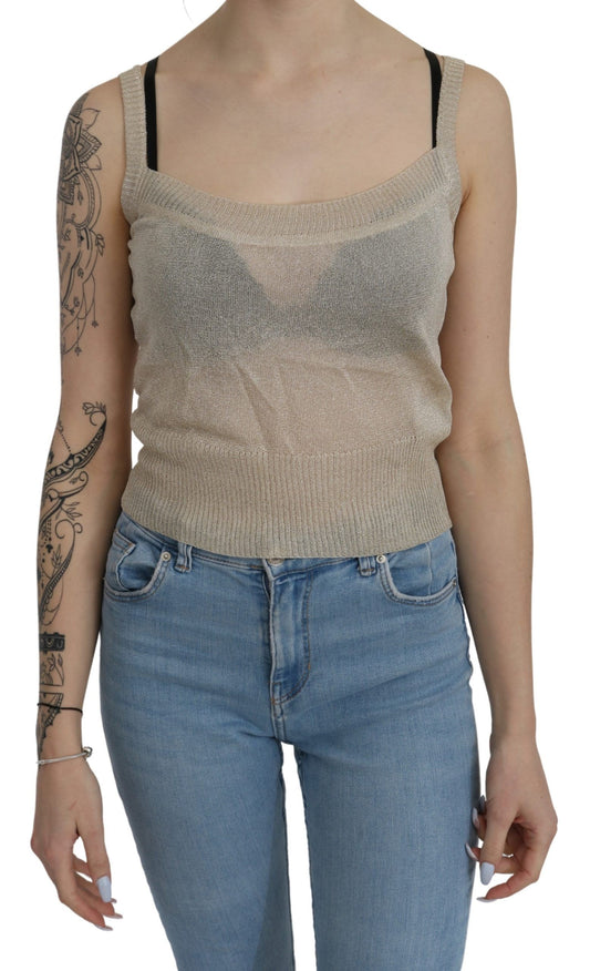 Beige Sleeveless Spaghetti Strap Tank See Through Top - Designed by BYBLOS Available to Buy at a Discounted Price on Moon Behind The Hill Online Designer Discount Store