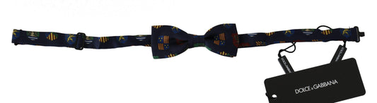 Blue Flags 100% Silk Adjustable Neck Papillon Men Bow Tie - Designed by Dolce & Gabbana Available to Buy at a Discounted Price on Moon Behind The Hill Online Designer Discount Store