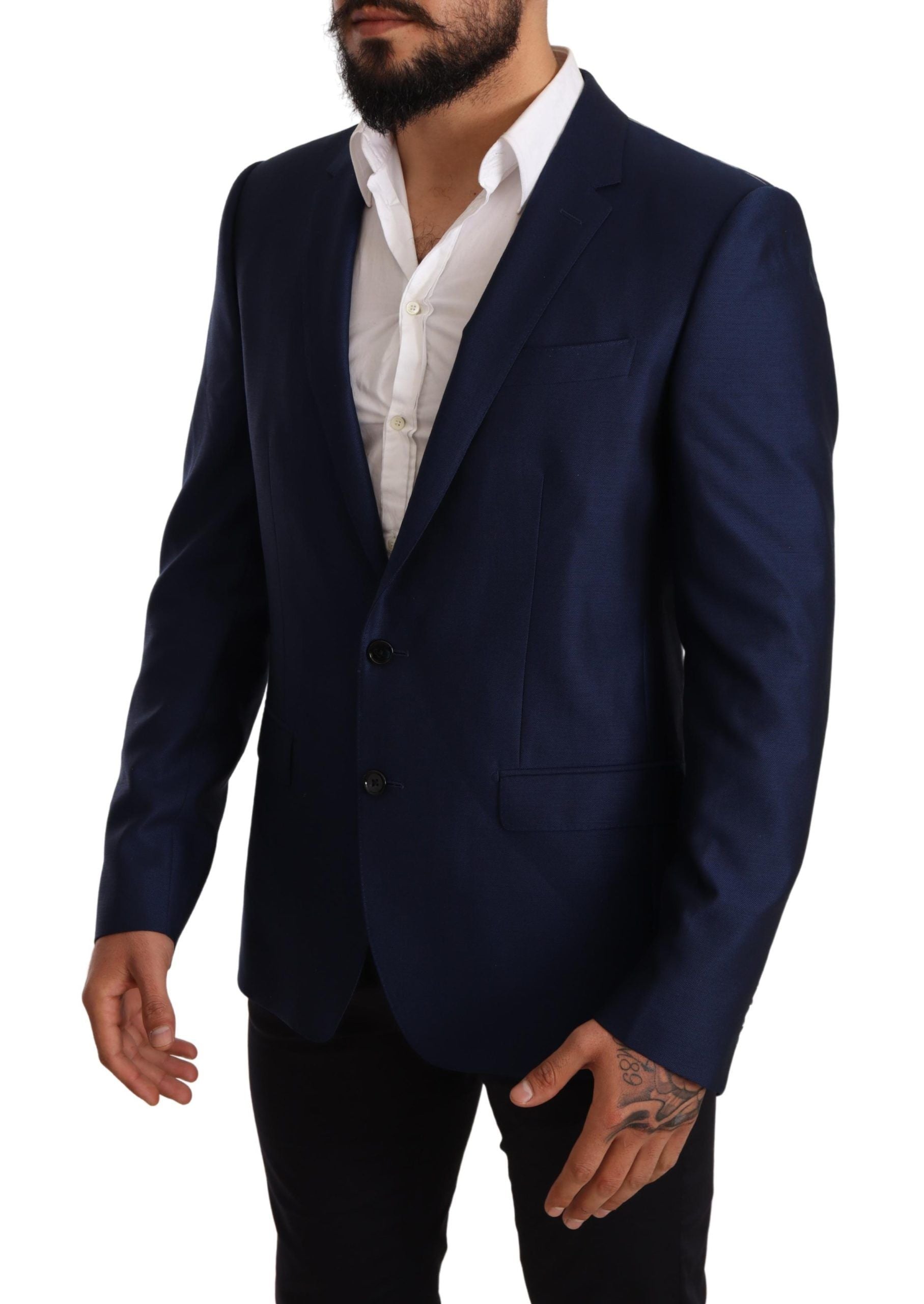 Blue Wool Slim Fit Coat MARTINI Blazer - Designed by Dolce & Gabbana Available to Buy at a Discounted Price on Moon Behind The Hill Online Designer Discount Store