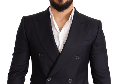 Blue Cashmere Silk Slim Fit SICILIA Blazer - Designed by Dolce & Gabbana Available to Buy at a Discounted Price on Moon Behind The Hill Online Designer Discount Store