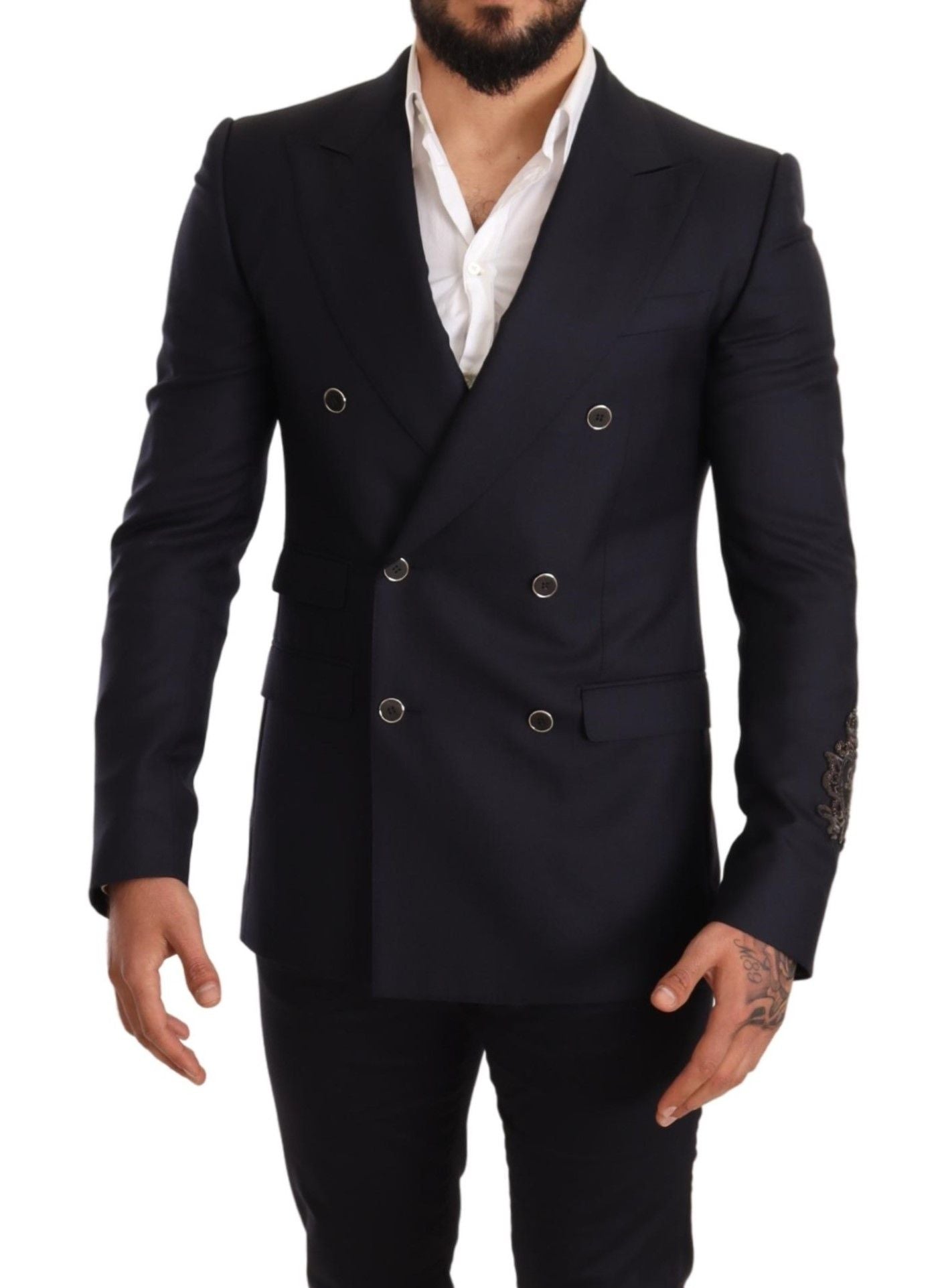 Blue Cashmere Silk Slim Fit SICILIA Blazer - Designed by Dolce & Gabbana Available to Buy at a Discounted Price on Moon Behind The Hill Online Designer Discount Store