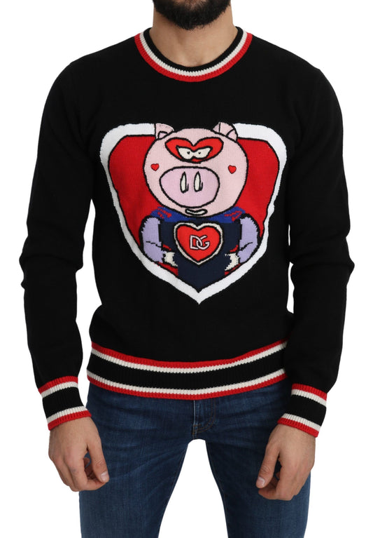 Black Cashmere Pig of the Year Pullover Sweater - Designed by Dolce & Gabbana Available to Buy at a Discounted Price on Moon Behind The Hill Online Designer Discount Store