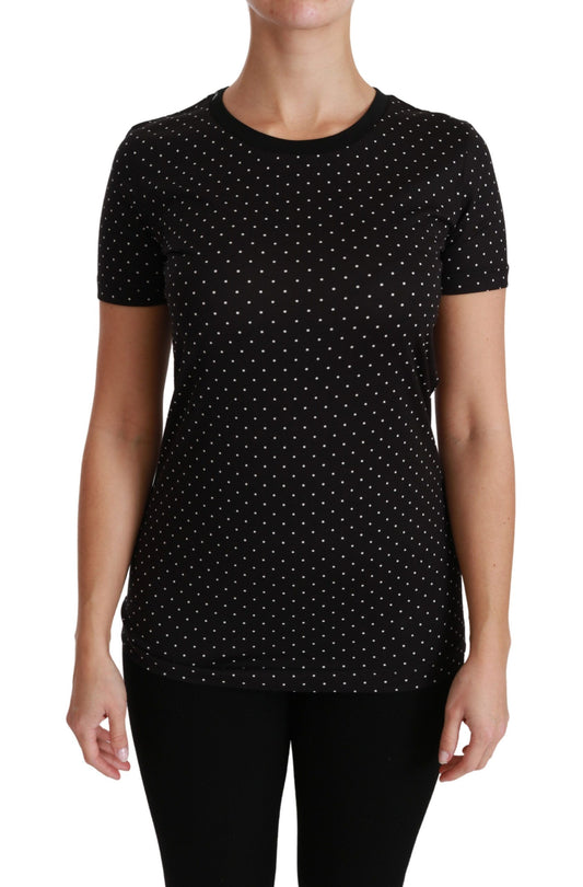 Black Dotted Crewneck Cotton Top T-shirt - Designed by Dolce & Gabbana Available to Buy at a Discounted Price on Moon Behind The Hill Online Designer Discount Store