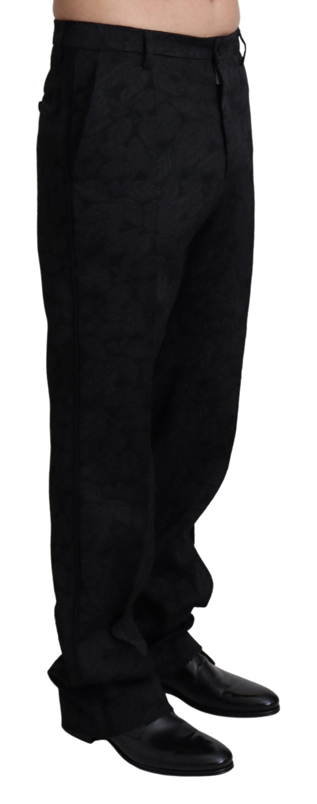 Black Jaquard Formal Men Trouser Pants - Designed by Dolce & Gabbana Available to Buy at a Discounted Price on Moon Behind The Hill Online Designer Discount Store