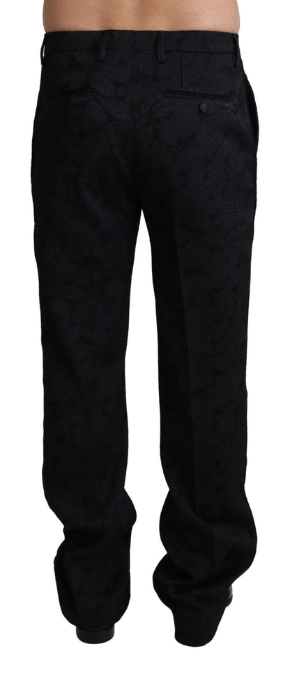 Black Jaquard Formal Men Trouser Pants - Designed by Dolce & Gabbana Available to Buy at a Discounted Price on Moon Behind The Hill Online Designer Discount Store