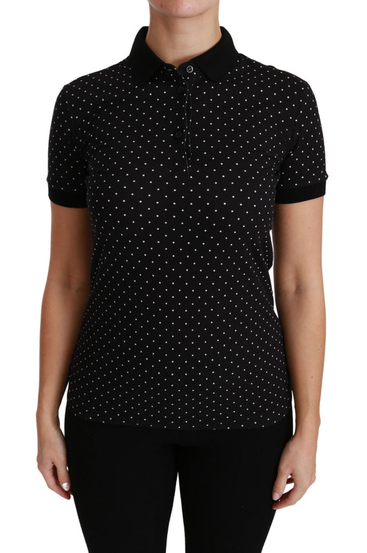 Black Dotted Collared Polo Shirt Cotton Top - Designed by Dolce & Gabbana Available to Buy at a Discounted Price on Moon Behind The Hill Online Designer Discount Store