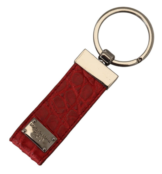Dolce & Gabbana Red Leather Logo Plaque Silver Brass Keychain - Designed by Dolce & Gabbana Available to Buy at a Discounted Price on Moon Behind The Hill Online Designer Discount Store