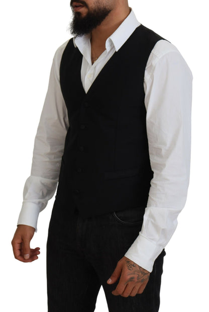 Black Virgin Wool Waistcoat Formal Vest - Designed by Dolce & Gabbana Available to Buy at a Discounted Price on Moon Behind The Hill Online Designer Discount Store