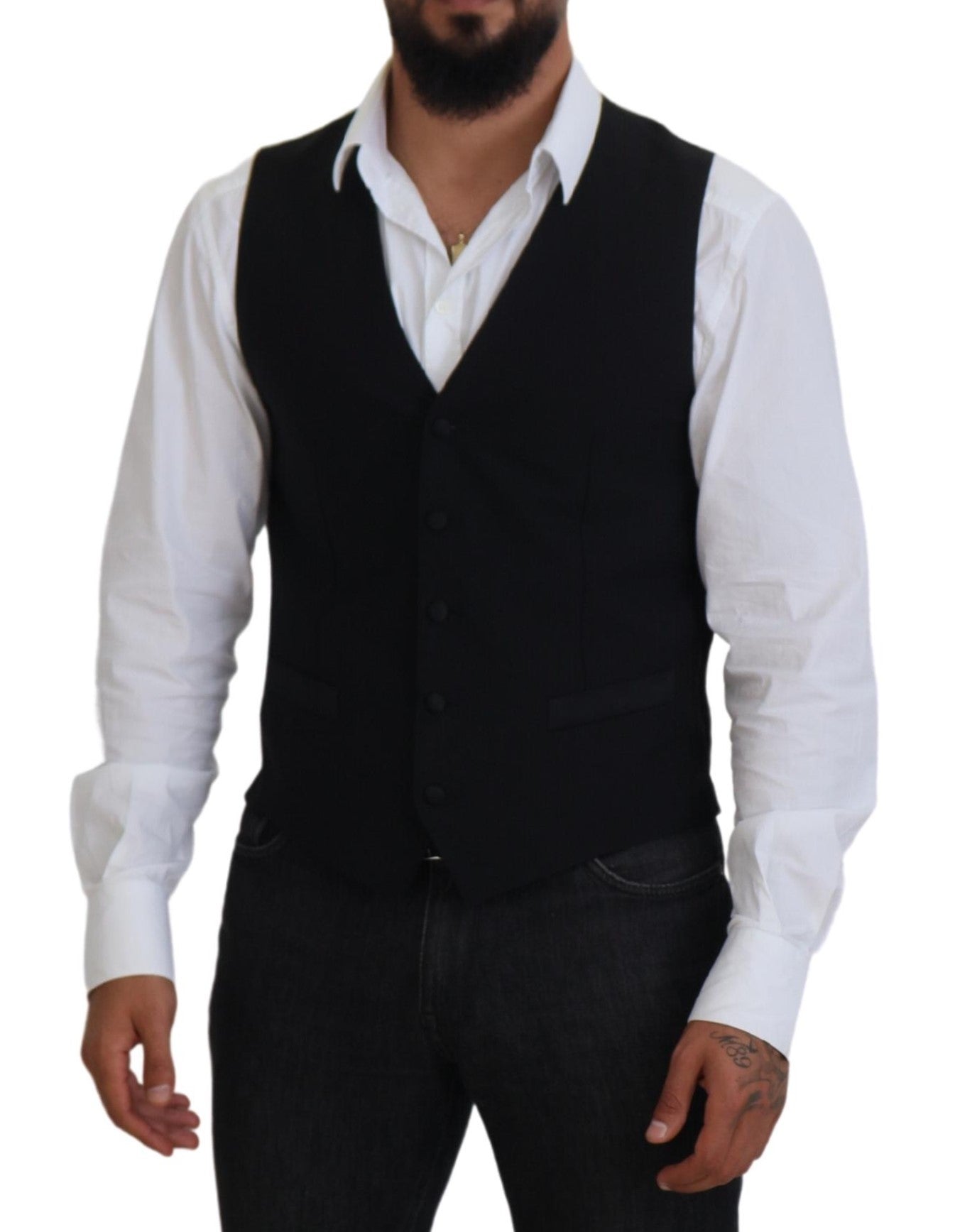 Black Virgin Wool Waistcoat Formal Vest - Designed by Dolce & Gabbana Available to Buy at a Discounted Price on Moon Behind The Hill Online Designer Discount Store