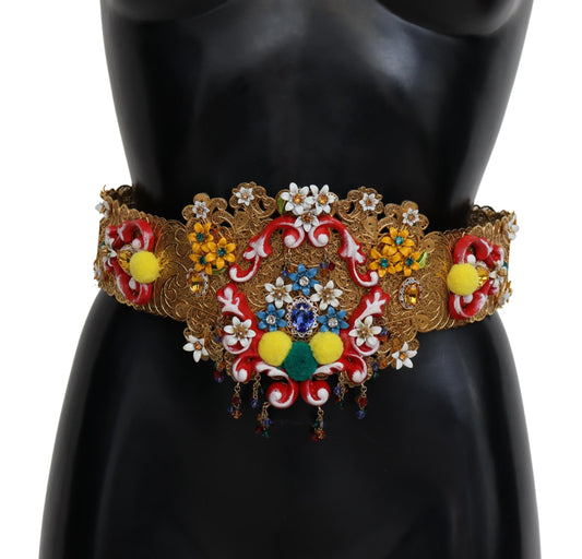 Embellished Floral Crystal Wide Waist Carretto Belt - Designed by Dolce & Gabbana Available to Buy at a Discounted Price on Moon Behind The Hill Online Designer Discount Store