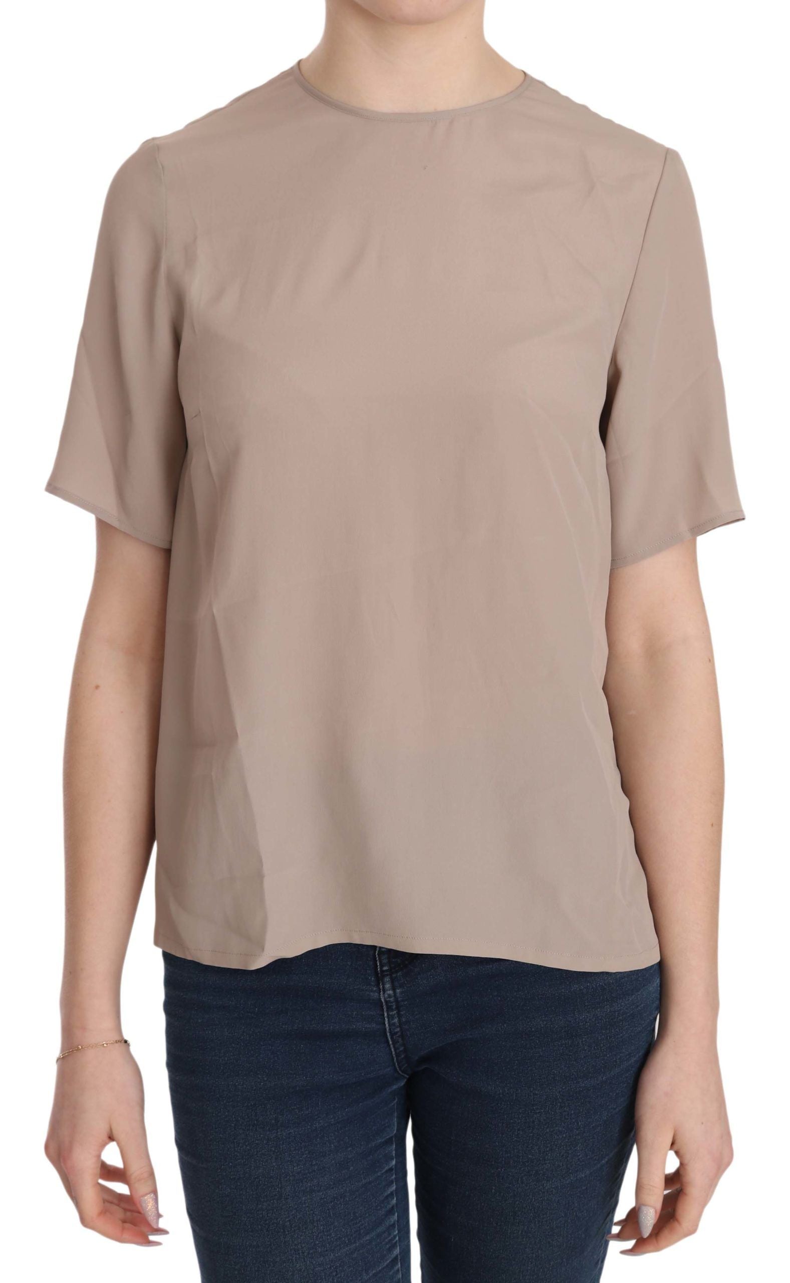 Beige Crew Neck Short Sleeve Blouse - Designed by Dolce & Gabbana Available to Buy at a Discounted Price on Moon Behind The Hill Online Designer Discount Store
