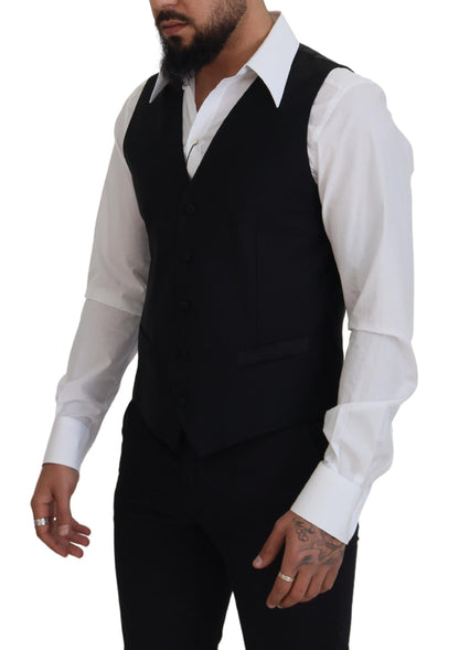 Dolce & Gabbana Black Virgin Wool Waistcoat Formal Dress Vest - Designed by Dolce & Gabbana Available to Buy at a Discounted Price on Moon Behind The Hill Online Designer Discount Store