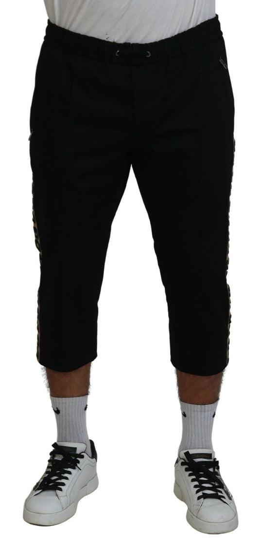 Dolce & Gabbana Black Cotton Elastic Waist DG Logo Cropped Pants - Designed by Dolce & Gabbana Available to Buy at a Discounted Price on Moon Behind The Hill Online Designer Discount Store