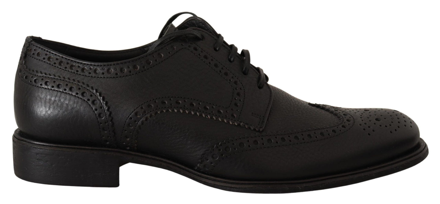 Black Leather Oxford Wingtip Formal Dress Shoes - Designed by Dolce & Gabbana Available to Buy at a Discounted Price on Moon Behind The Hill Online Designer Discount Store