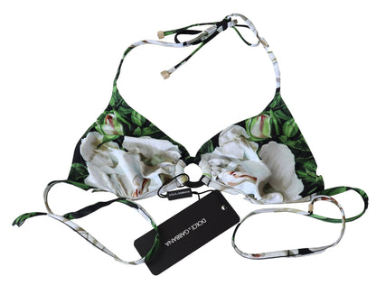 Dolce & Gabbana Multicolor Floral Print Halter Swimwear Bikini Top - Designed by Dolce & Gabbana Available to Buy at a Discounted Price on Moon Behind The Hill Online Designer Discount Store