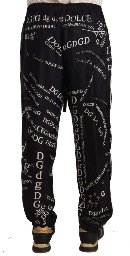 Black Silk Logo Print Lounge Jogging Trousers Pants - Designed by Dolce & Gabbana Available to Buy at a Discounted Price on Moon Behind The Hill Online Designer Discount Store