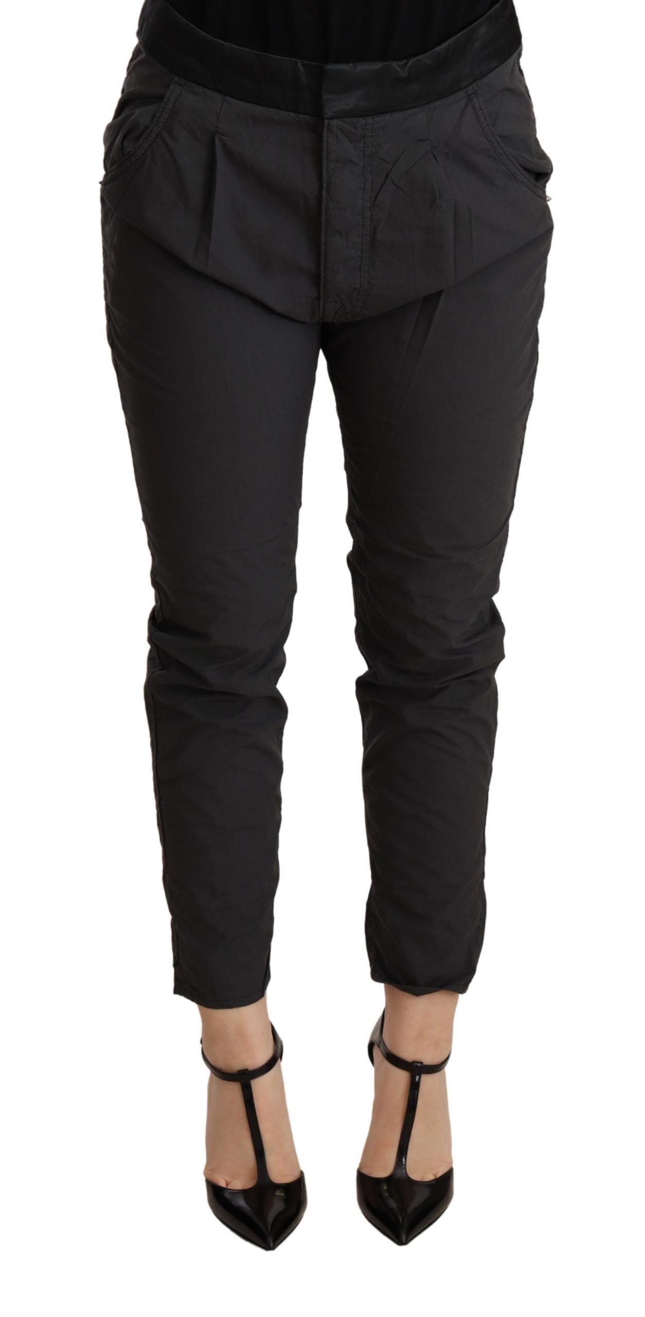 Gray Mid Waist Slim Fit Skinny Cotton Trouser - Designed by CYCLE Available to Buy at a Discounted Price on Moon Behind The Hill Online Designer Discount Store