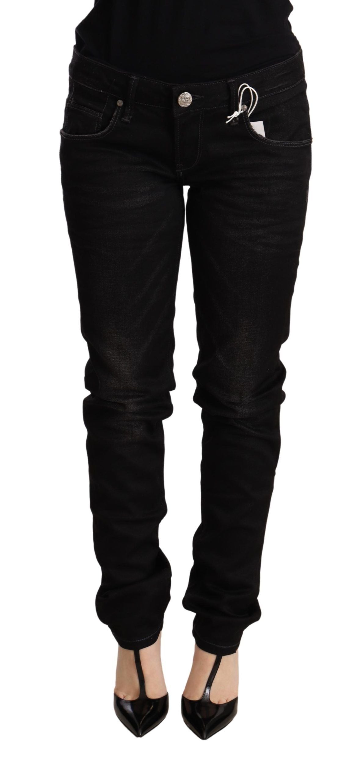 Black Low Waist Skinny Denim Cotton Trouser - Designed by Acht Available to Buy at a Discounted Price on Moon Behind The Hill Online Designer Discount Store