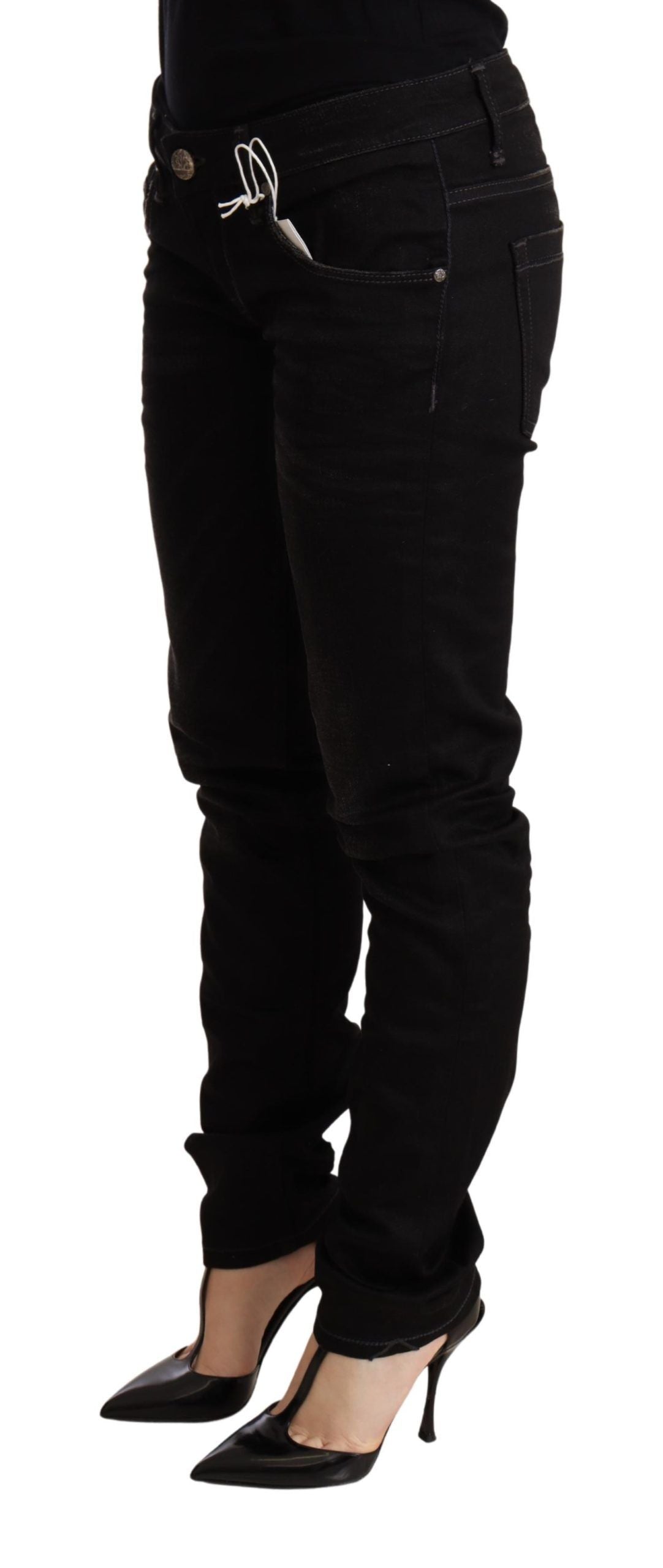 Black Low Waist Skinny Denim Cotton Trouser - Designed by Acht Available to Buy at a Discounted Price on Moon Behind The Hill Online Designer Discount Store