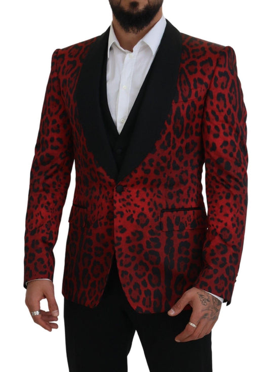 Dolce & Gabbana Men's Red SICILIA Leopard Formal 3 Piece Set Suit