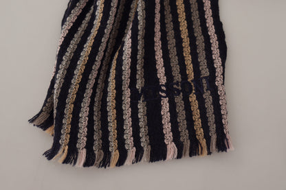 Multicolor Stripes Wool Knit Fringe Shawl Scarf