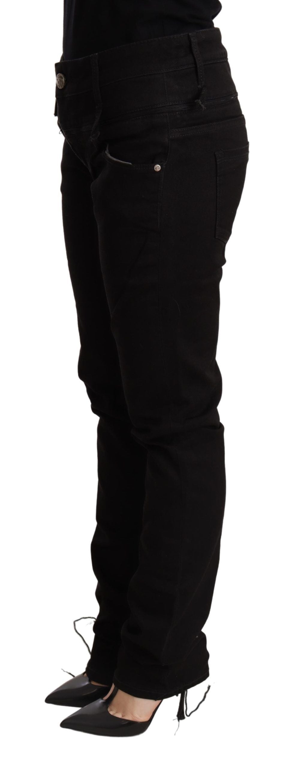 Black Low Waist Skinny Denim Jeans Trouser - Designed by Acht Available to Buy at a Discounted Price on Moon Behind The Hill Online Designer Discount Store
