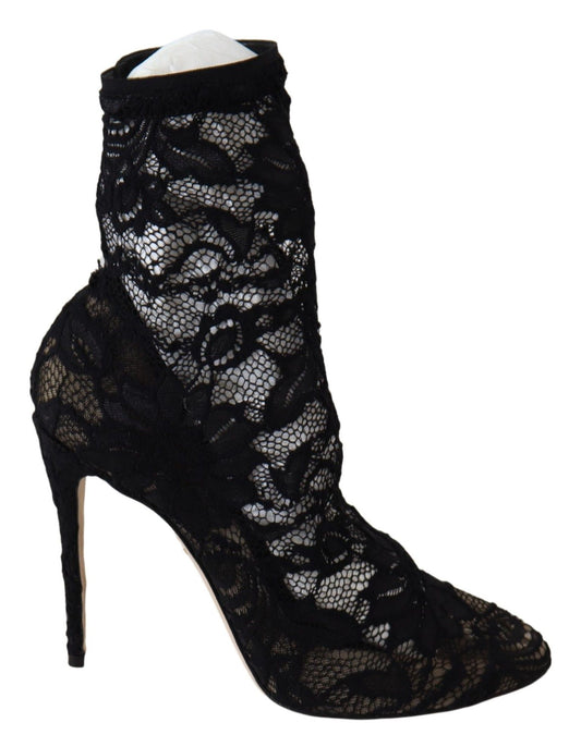 Dolce & Gabbana Black Lace Taormina High Heel Boots - Designed by Dolce & Gabbana Available to Buy at a Discounted Price on Moon Behind The Hill Online Designer Discount Store