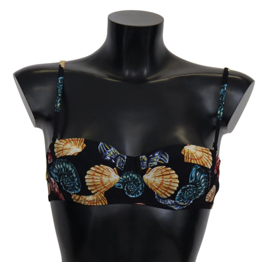 Black Seashells Print Women Swimwear Bikini Tops - Designed by Dolce & Gabbana Available to Buy at a Discounted Price on Moon Behind The Hill Online Designer Discount Store