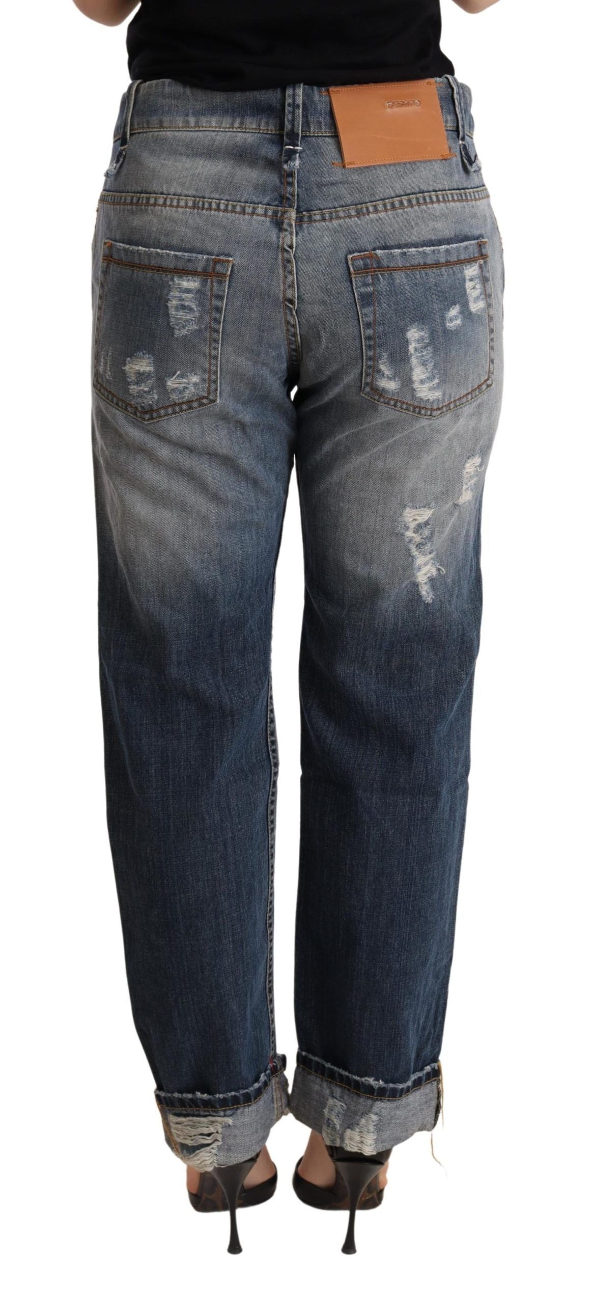 Blue Tattered Mid Waist Straight Denim Trouser - Designed by Acht Available to Buy at a Discounted Price on Moon Behind The Hill Online Designer Discount Store