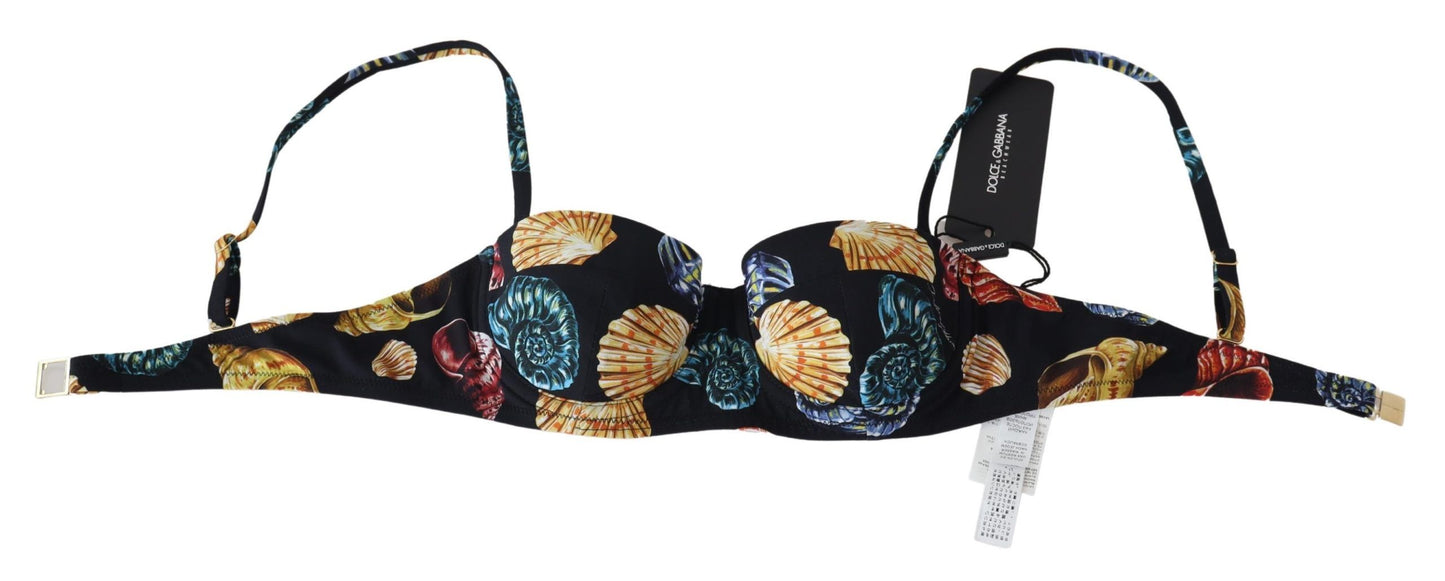 Black Seashells Print Women Swimwear Bikini Tops - Designed by Dolce & Gabbana Available to Buy at a Discounted Price on Moon Behind The Hill Online Designer Discount Store