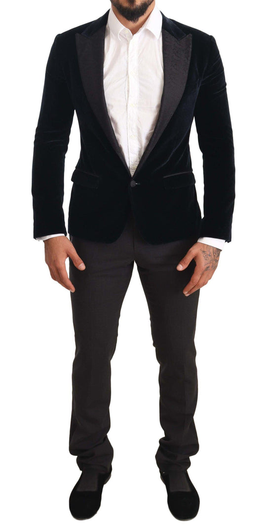 Dolce & Gabbana Men's Blue Velvet Cotton Slim Fit Smoking Suit - Designed by Dolce & Gabbana Available to Buy at a Discounted Price on Moon Behind The Hill Online Designer Discount Store