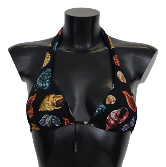 Black Seashells Print Halter Swimwear Bikini Tops - Designed by Dolce & Gabbana Available to Buy at a Discounted Price on Moon Behind The Hill Online Designer Discount Store