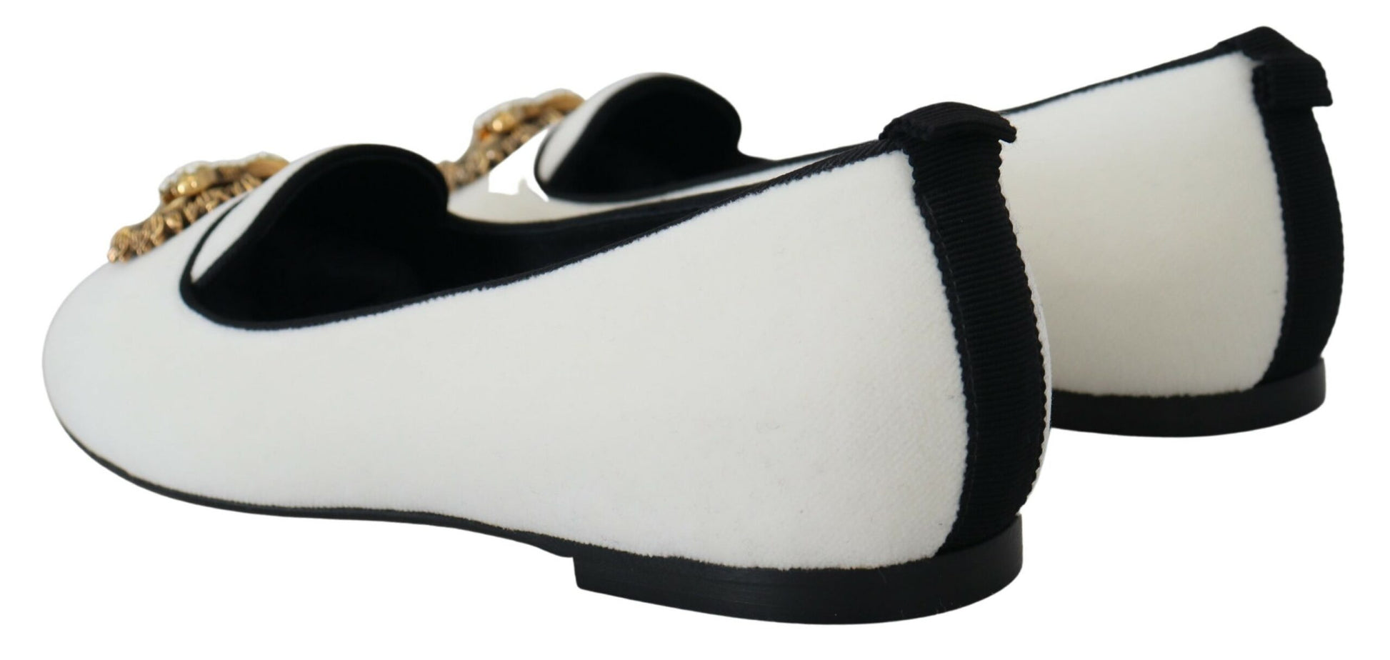 Dolce & Gabbana White Velvet Slip Ons Loafers Flats Shoes - Designed by Dolce & Gabbana Available to Buy at a Discounted Price on Moon Behind The Hill Online Designer Discount Store