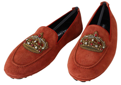 Orange Leather Crystal Crown Loafers Shoes designed by Dolce & Gabbana available from Moon Behind The Hill 's Shoes > Mens range