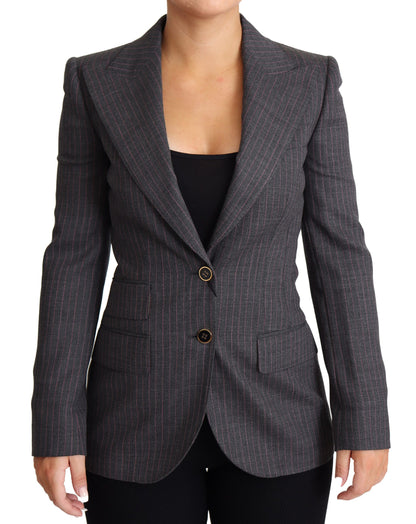 Grey Single Breasted Fitted Blazer Wool Jacket