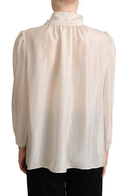 Light Gray Ascot Collar Shirt Silk Blouse Top