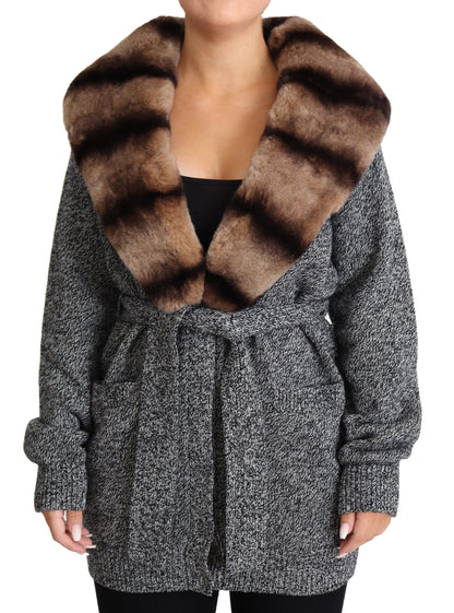 Grey Cardigan Fur Coat Cashmere Jacket - Designed by Dolce & Gabbana Available to Buy at a Discounted Price on Moon Behind The Hill Online Designer Discount Store