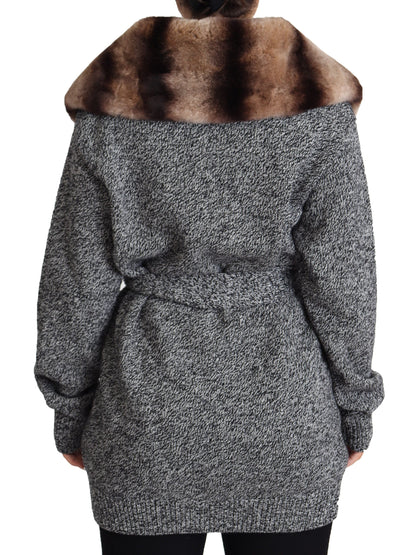 Grey Cardigan Fur Coat Cashmere Jacket - Designed by Dolce & Gabbana Available to Buy at a Discounted Price on Moon Behind The Hill Online Designer Discount Store